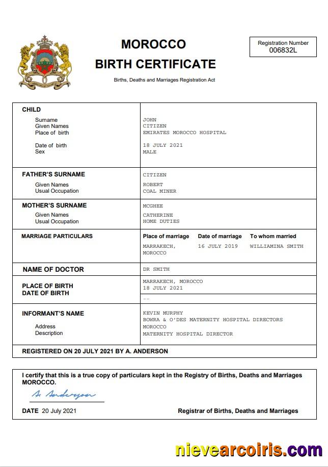 Morocco vital record birth certificate